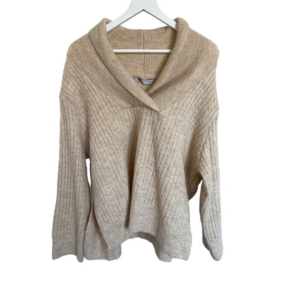 Zara Beige Ribbed Cable Knit Sweater - Picture 2 of 5